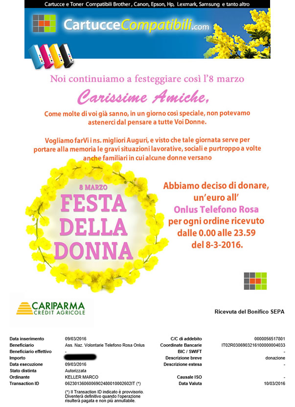 Festa delle Donne 2016 - Donazione al telefono Rosa