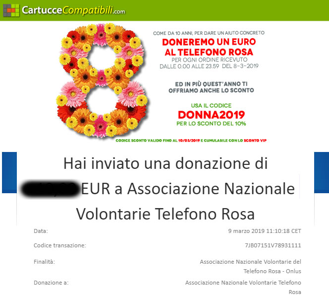 Festa delle Donne 2019 - Donazione al telefono Rosa