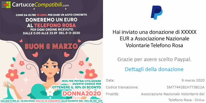 Festa delle Donne 2020 - Donazione al telefono Rosa