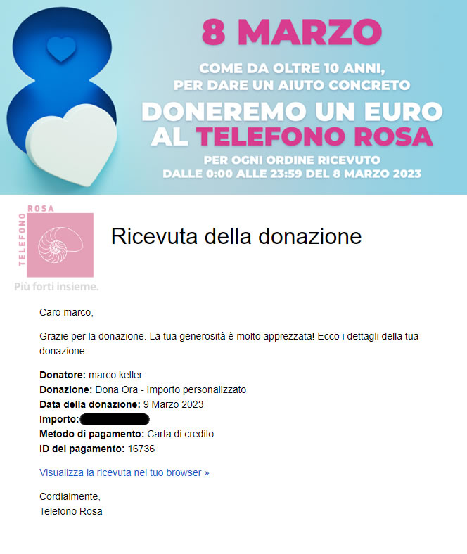 Festa delle Donne 2023 - Donazione al telefono Rosa