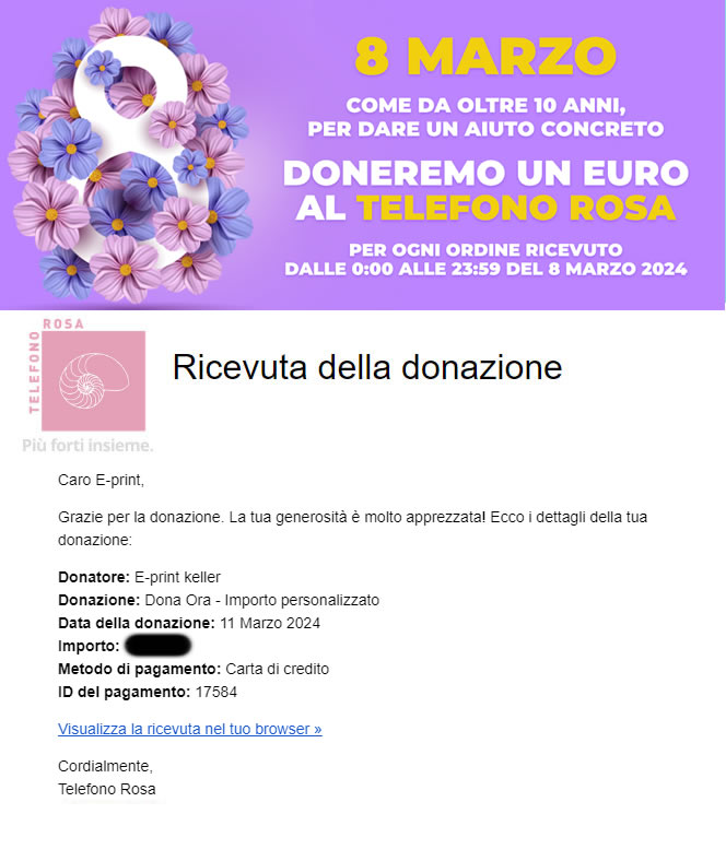 Festa delle Donne 2024 - Donazione al telefono Rosa